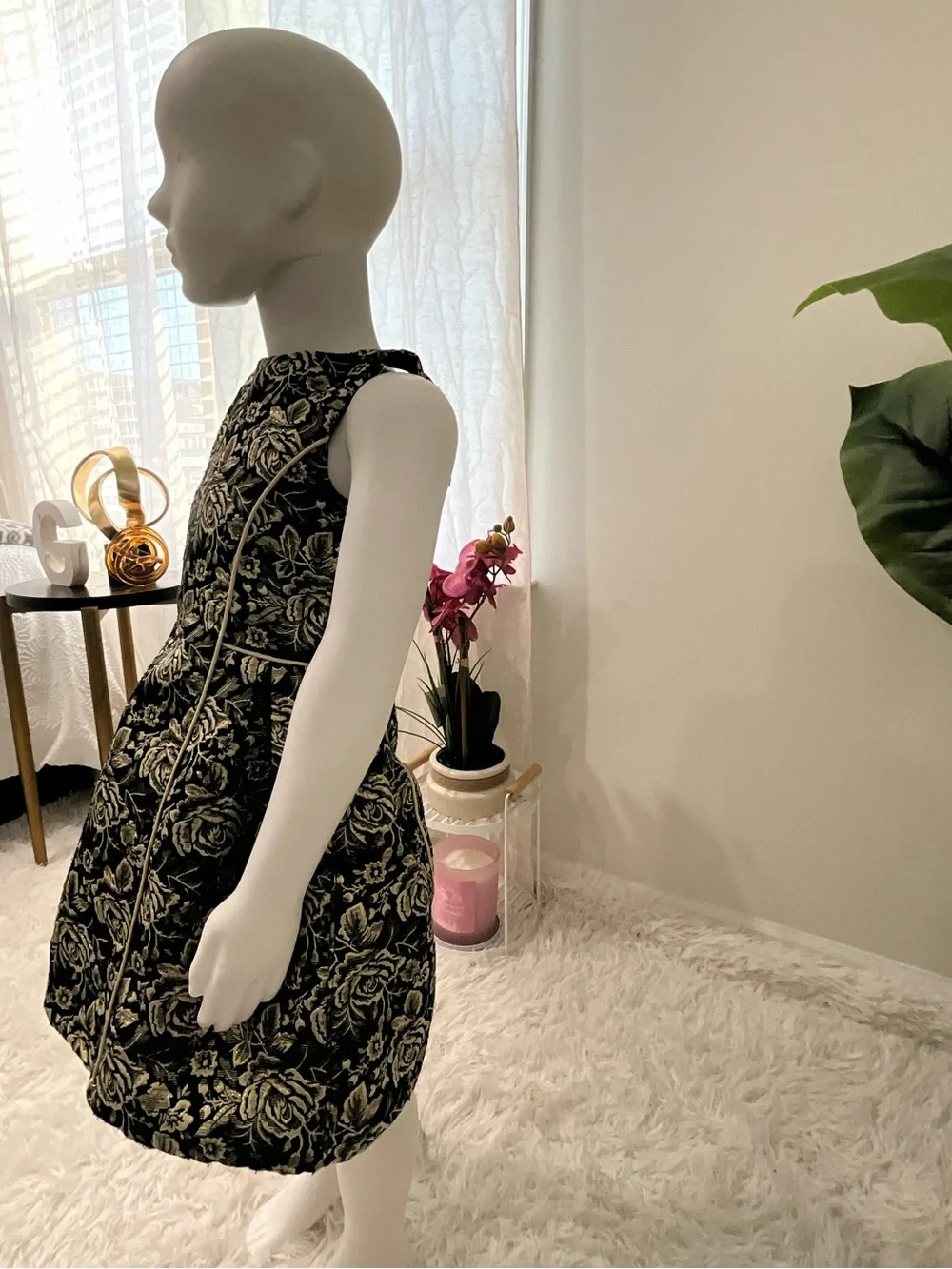 The Children's Place Black and Gold Floral Jacquard Party Dress